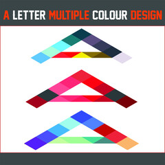Set of A letter abstract multicolor vector illustration logo design. unique Colorful stripes infographic templates set. triangle shape letter A design.