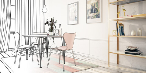 Simple Dinning Room Furniture Design (draft) - panoramic 3D Visualization