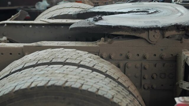 Fifth wheel coupling truck tires old dirty parts