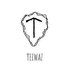 Teiwaz rune written on a stone. Vector illustration. Isolated on white.