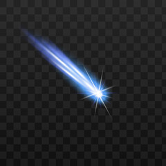 Falling star or meteor with gas tail, realistic vector illustration isolated. © sabelskaya