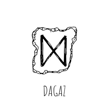 Dagaz rune written on a stone. Vector illustration. Isolated on white.