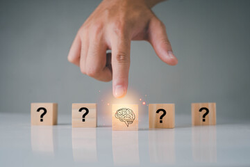 Cubes wooded are arranged and have icons brain and question mark have this hand to the brain icon. Creative selection Among the questions Researching knowledge Practice and develop thinking skills.