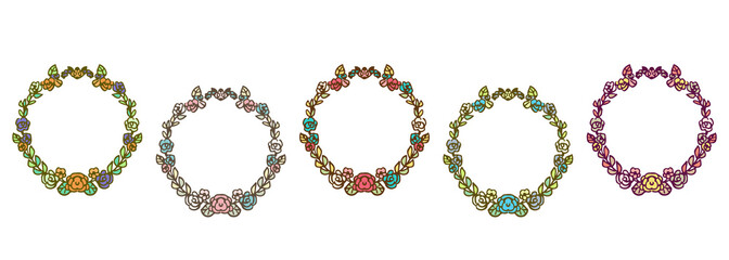 カラフルなお花のフレームセット ベクター 透過