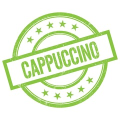 CAPPUCCINO text written on green vintage stamp.