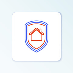 Line House under protection icon isolated on white background. Home and shield. Protection, safety, security, protect, defense concept. Colorful outline concept. Vector