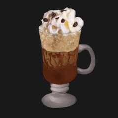 Cup of coffee with whipped cream, cafe dessert illustration