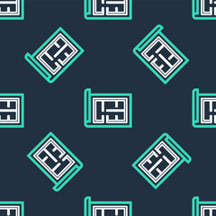 Line House plan icon isolated seamless pattern on black background. Vector