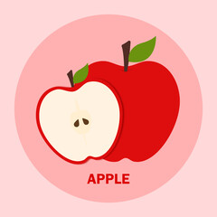 Flat red apple vector png for icon logo and clipart in cute cartoon background fruits