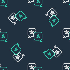Line Translator icon isolated seamless pattern on black background. Foreign language conversation icons in chat speech bubble. Translating concept. Vector