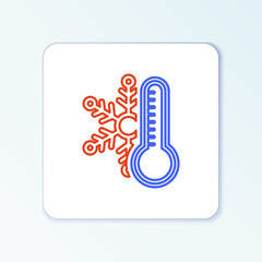 Line Thermometer with snowflake icon isolated on white background. Colorful outline concept. Vector