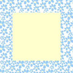 Vector frame, border with flowers in flat style. Cute simple summer background, decoration for invitation, greeting card, wedding