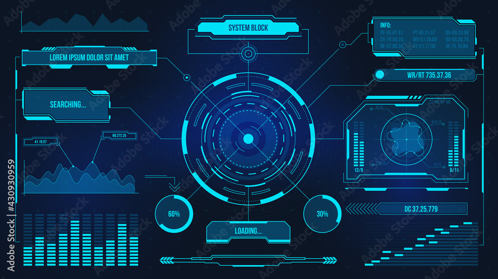 Poster digital user interface. futuristic technology ui screen. game car or spaceship dashboard. analysis o