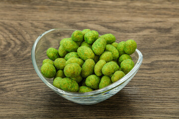 Spicy wasabi peanuts in the bowl