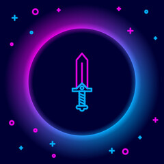 Glowing neon line Sword for game icon isolated on black background. Colorful outline concept. Vector