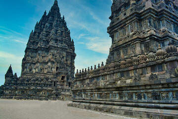 Hindu temple Prambanan. Indonesia, Java, Yogyakarta. The magnificent view of the prambanan temple
