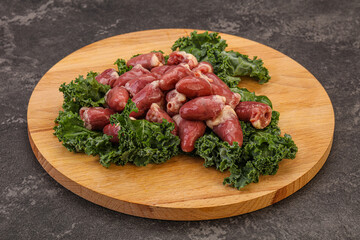 Raw chicken hearts for cooking