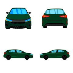 set of green hatchback car on white background - 430931784