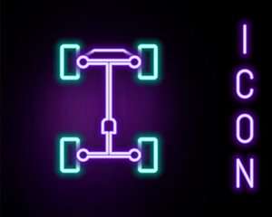 Glowing neon line Chassis car icon isolated on black background. Colorful outline concept. Vector