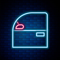 Glowing neon line Car door icon isolated on brick wall background. Colorful outline concept. Vector