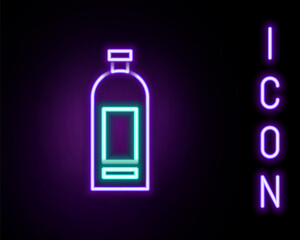 Glowing neon line Bottle of shampoo icon isolated on black background. Colorful outline concept. Vector