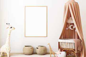 Boho baby room mockup frame, 3D render