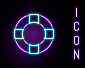 Glowing neon line Lifebuoy icon isolated on black background. Lifebelt symbol. Colorful outline concept. Vector