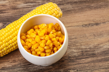 Sweet yellow corn in the bowl