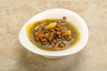 Lentil soup with chicken and vegetables