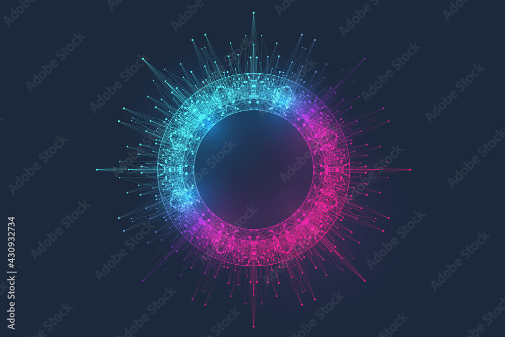 Aufkleber Innovative vector illustration for processing big data quantum computer technologies, analysis and structuring of information. Big data machine learning algorithms, artificial intelligence.