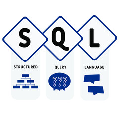 SQL - Structured Query Language acronym. business concept background.  vector illustration concept with keywords and icons. lettering illustration with icons for web banner, flyer, landing pag