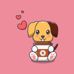Fototapeta na wymiar cute dog holding a coffee cup