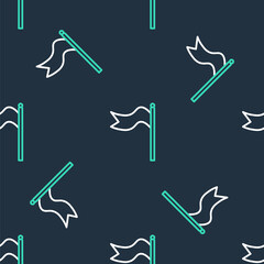 Line Meteorology windsock wind vane icon isolated seamless pattern on black background. Windsock indicate the direction and strength of the wind. Vector