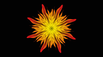 Yellow Red neon flower. Abstract art background.