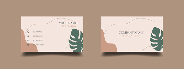 Tropical business card design template. Elegant and modern with nature background. Vector illustration ready to print.