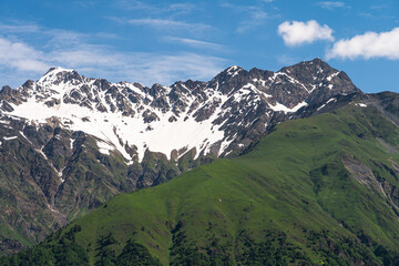Fototapeta na wymiar Caucasus mountains in summer season, Mestia town in Svaneti region, Georgia country