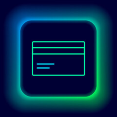 Glowing neon line Credit card icon isolated on black background. Online payment. Cash withdrawal. Financial operations. Shopping sign. Colorful outline concept. Vector