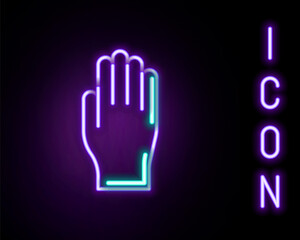 Glowing neon line Medical rubber gloves icon isolated on black background. Protective rubber gloves. Colorful outline concept. Vector