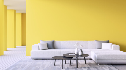 Yellow wall living room color of the year 2021 - 3D rendering