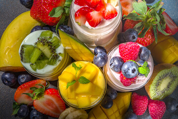 Set of various fruit berry yoghurts