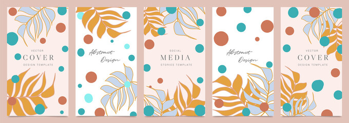 Cover templates vector set. Social media background design with floral and hand drawn organic shapes textures. Abstract minimal trendy style wallpaper. Vector illustration.