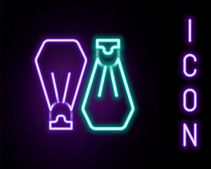 Glowing neon line Rubber flippers for swimming icon isolated on black background. Diving equipment. Extreme sport. Sport equipment. Colorful outline concept. Vector