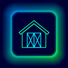 Glowing neon line Farm house icon isolated on black background. Colorful outline concept. Vector