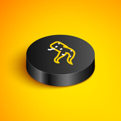 Isometric line Ginger root icon isolated on yellow background. Black circle button. Vector