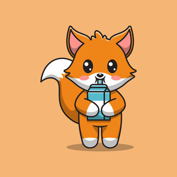 cute fox is drinking milk