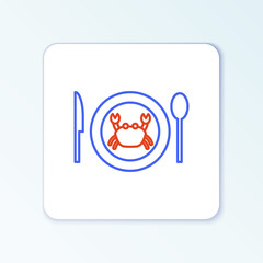 Line Served crab on a plate icon isolated on white background. Colorful outline concept. Vector