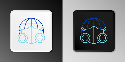 Line Earth globe with medical mask icon isolated on grey background. Colorful outline concept. Vector