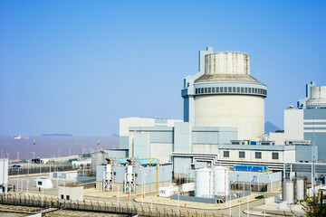 close up of nuclear island of world's first 3rd generation nuclear station, Sanmen Nuclear Power...