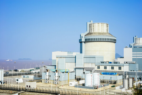 close up of nuclear island of world's first 3rd generation nuclear station, Sanmen Nuclear Power Station