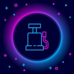 Glowing neon line Car air pump icon isolated on black background. Colorful outline concept. Vector